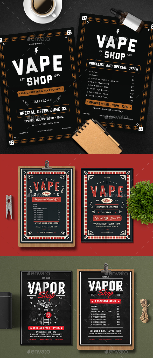  Vape  Shop  Flyer  Menu Bundle by bigmidin GraphicRiver